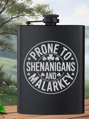 Personalized Irish Prone To Malarkey Black Flask | Irish | Irish Gifts | Flask
